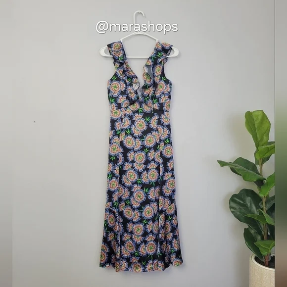 SALONI Holly Midi Dress In Ebony Dragonfruit Print Natural